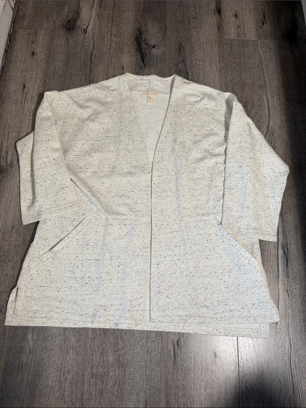 Eileen Fisher Light Cream Speckled Open Cardigan